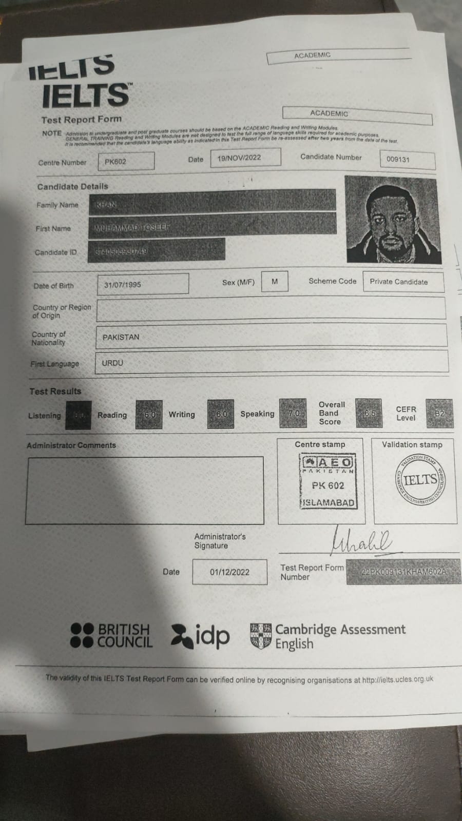IELTS Certificate